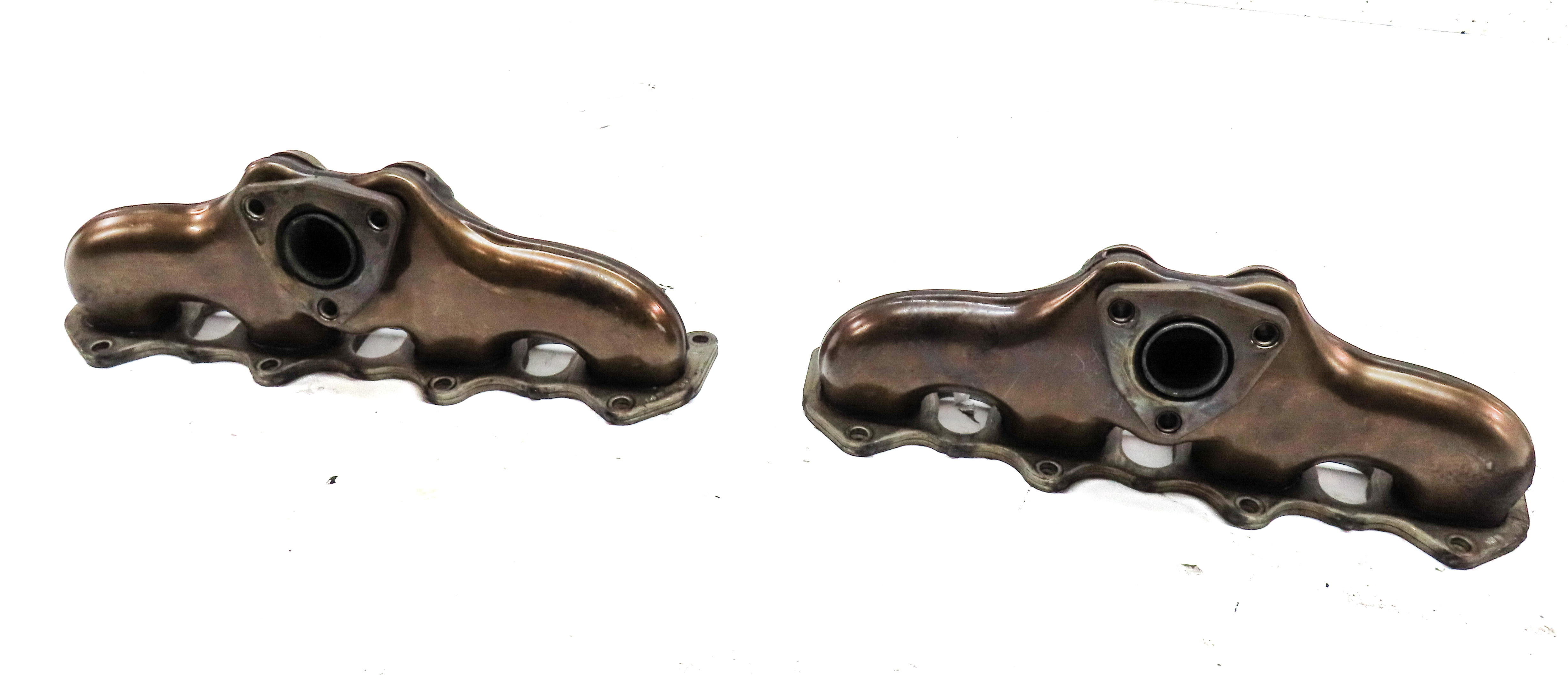 08-18 PORSCHE CAYENNE (958) 4.8L TURBO ENGINE LEFT & RIGHT EXHAUST MANIFOLD SET — exact item pictured